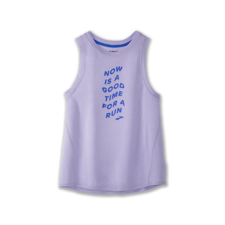 Brooks Distance Graphic Running Tank Top - Women's - Heather Violet Dash/Run Wave/Black (25098-XGZV)